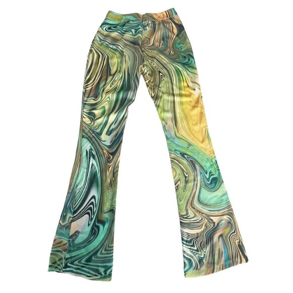 Dolls Kill Poster Girl Hypnotic Habits Green Turquoise Kick Flare Pants Womens S - Picture 2 of 9